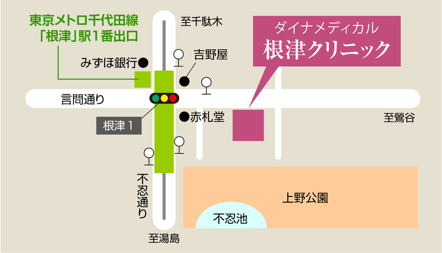 根津駅中心地図